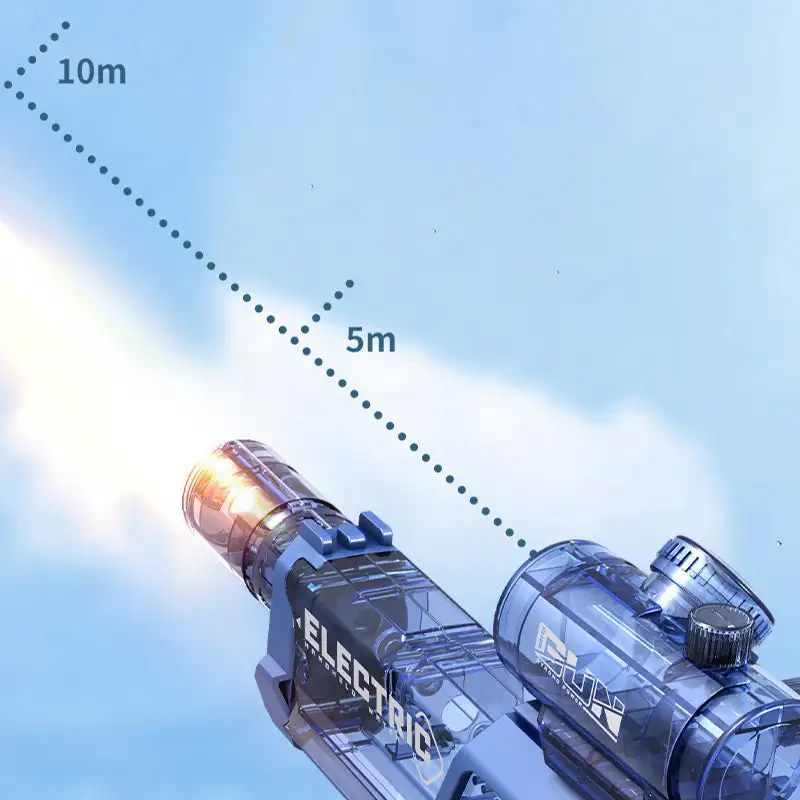 Электрический водяной бластер дальнего радиуса действия с реальным летним электрическим непрерывным водяным пистолетом с имитацией пламени и ручным блоком питания