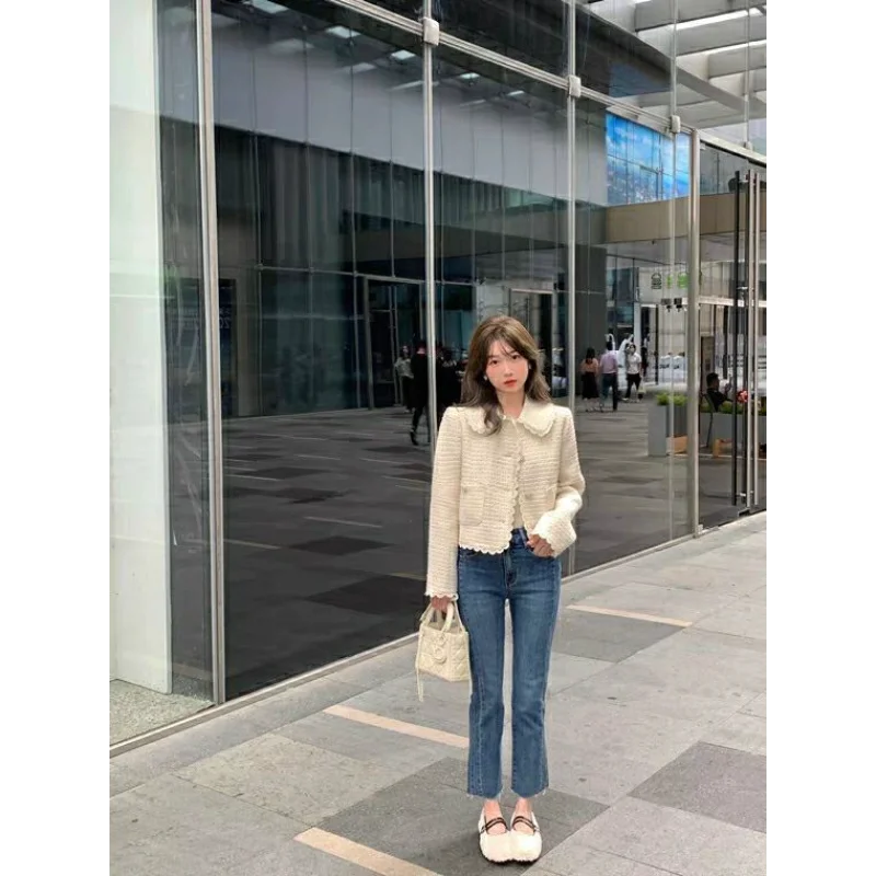 Abrigo corto con cuello de muñeca suave y manga larga con bolsillo y botones de Color liso, Top de estilo coreano para mujer