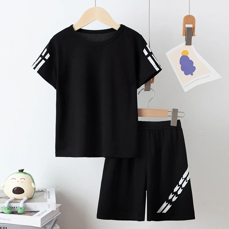 6/2 Pcs Children's Solid Color Basic Versatile Quick Drying Sports Short Sleeved Shorts Set Boys' Running And Playing Casual T