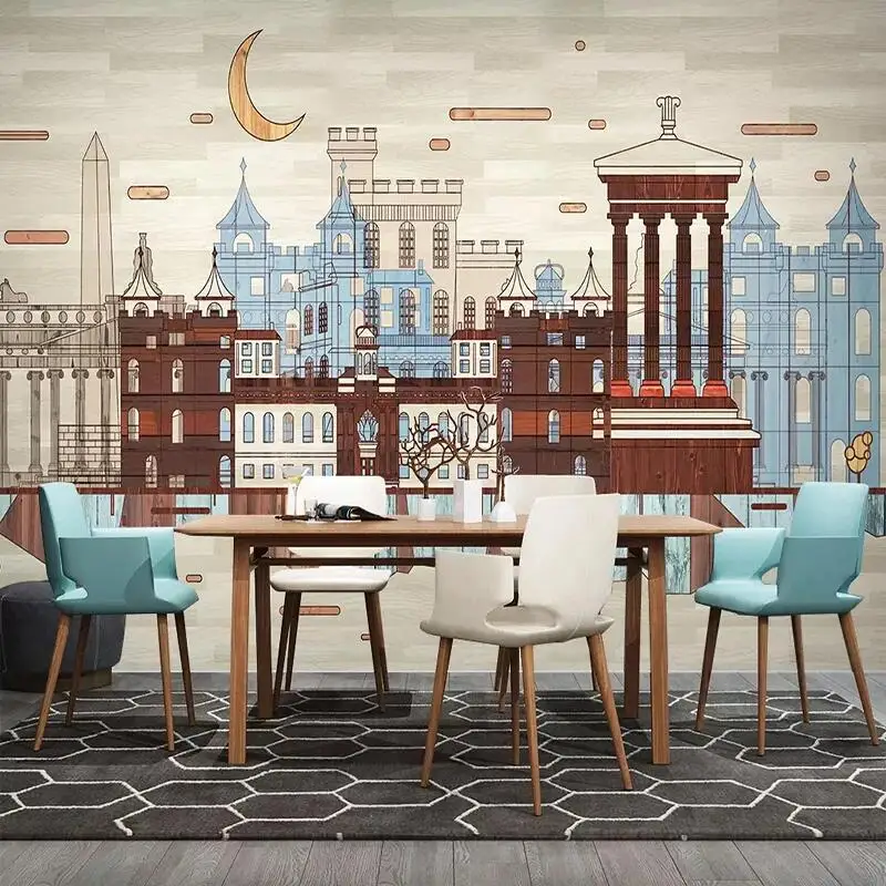 Custom Photo Wallpaper 3D City Building Murals Living Room Study Room Background Wall Painting Modern Retro Wall Paper For Walls