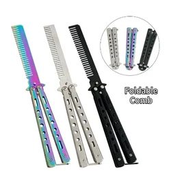 Pettine pieghevole in acciaio inossidabile pratica allenamento coltello a farfalla pettine barba baffi Brushe Salon parrucchiere strumento per lo Styling