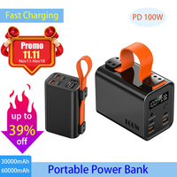 PD 100W 30000mAh 60000mAh Power Bank Station Outdoor Energy Portable Power Bank Solar Generator For Camping Phone Fast Charge