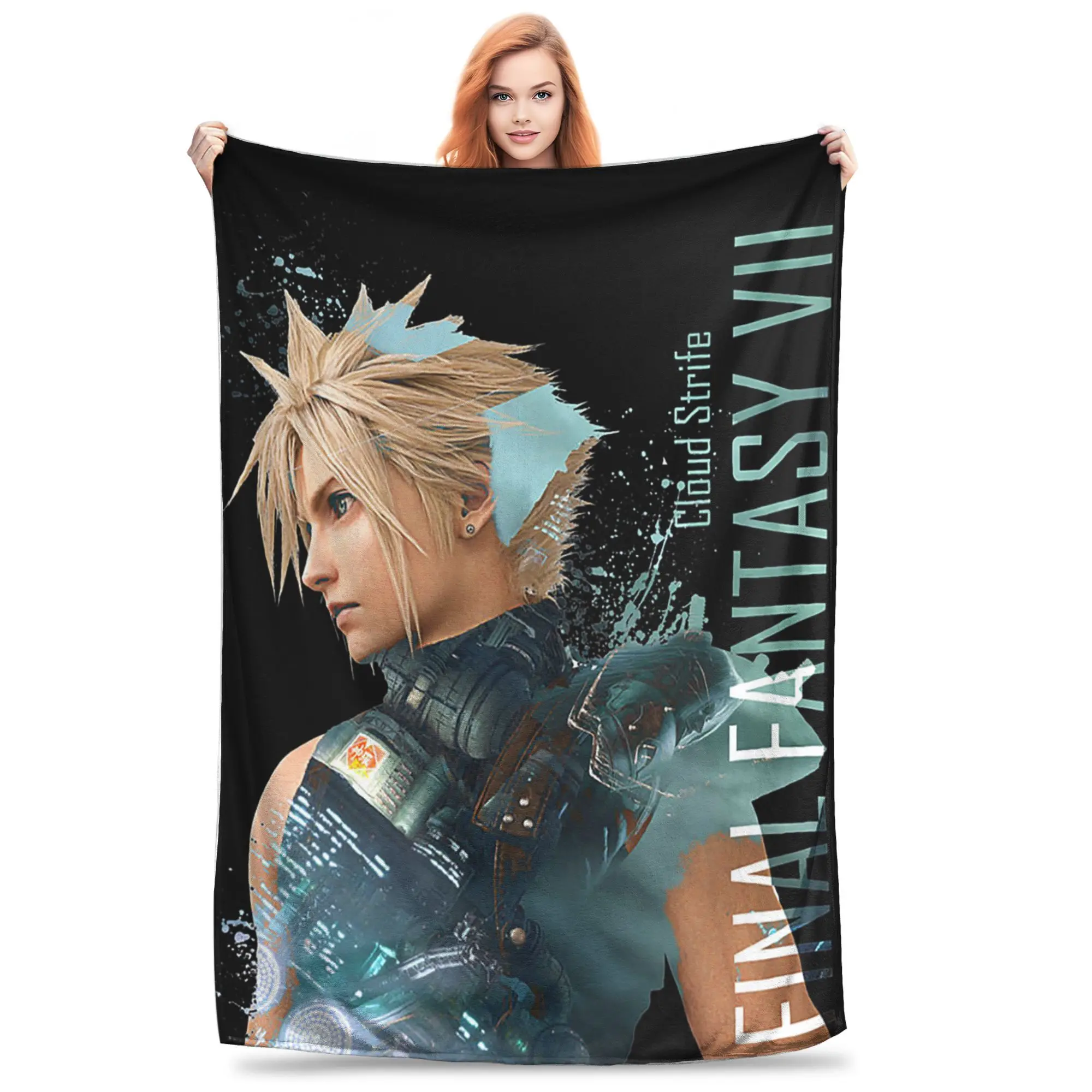 

Flannel Throw Blanket Cloud Strife Final Fantasy 7 Games FF7 Warm Plush Blankets Soft Bedspread for Bed Living room Home Picnic