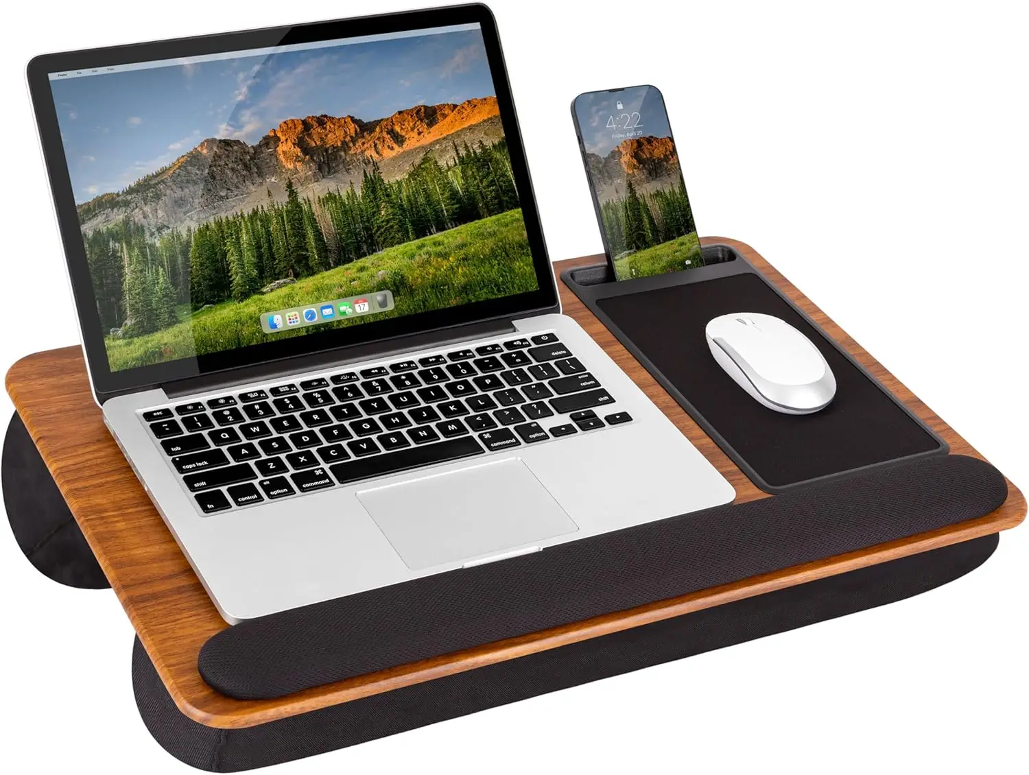 

Ergonomic Lap Desk with Wrist Rest, Mouse Pad & Phone Holder - Fits 15.6" Laptops, Portable Design