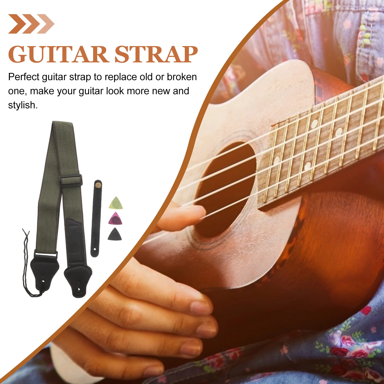 

1 set Guitar Strap Set Cotton Durable Folk Belt Adjustable Anti-Wear Decorative Guitarist Gift Picks Included for Electric
