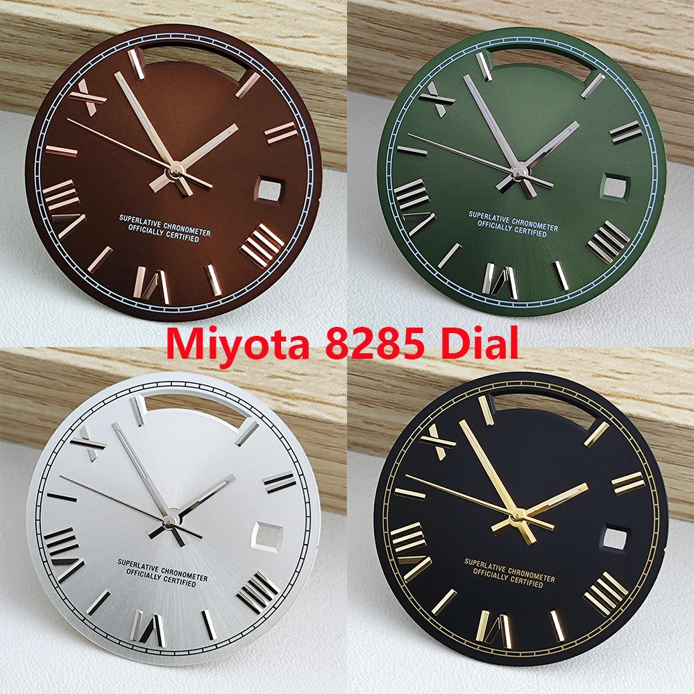 Green Luminous 31mm Roman Numeral Dial for Miyota 8285 Movement Watch Customizable Logo Roman Strip Nail Design