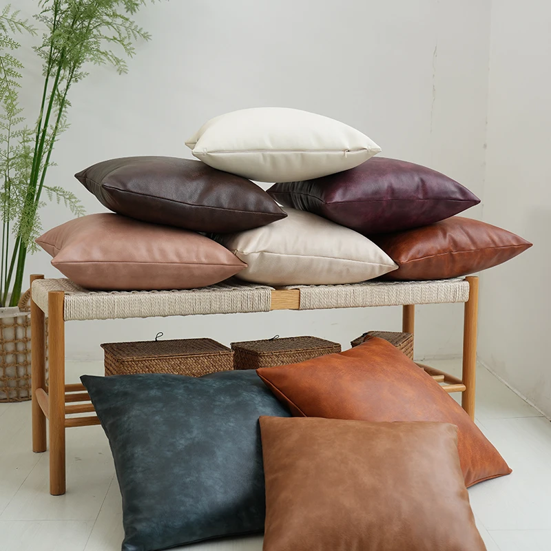 

Faux Leather Pillow Covers, Square Modern Accent Brown Pillow Cases, PU Home Decorative Pillow Cushion Cover for Couch Sofa