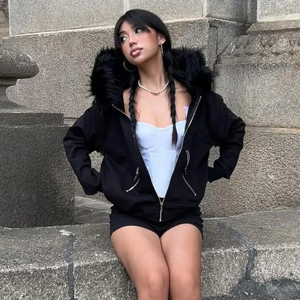 

Женская зимняя куртка-худи на молнии с плюшевой подкладкой, в уличном стиле, с плюшевым капюшоном, кардиган-худи на молнии