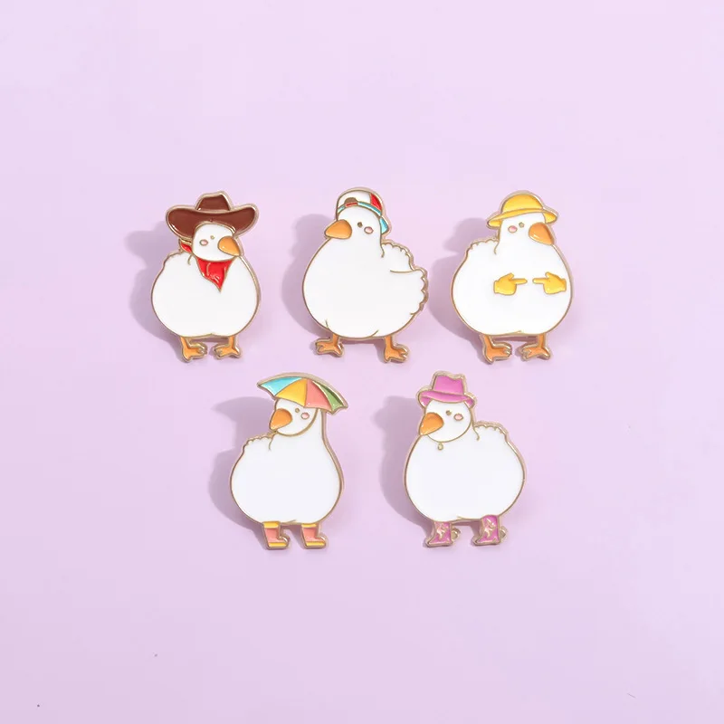 Cute Animal Enamel Pins Sweet brooch of white and fat ducklings wearing beautiful hats Accessories Metal Badge Jewelry Wholesale