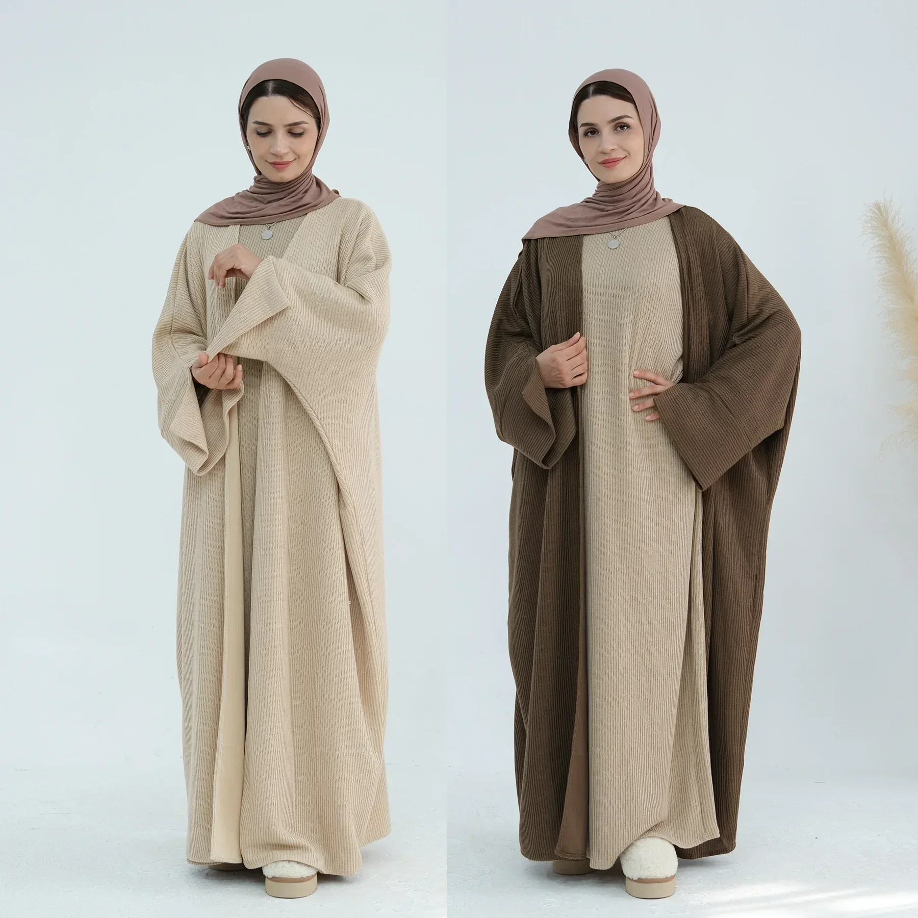 Zwykły zimowy otwarty Abaya Dubaj Luksusowy muzułmański ciepły sweter z dzianiny Kimono Abaje dla kobiet Islamskie ubrania Kaftan Robe Ramadan Eid