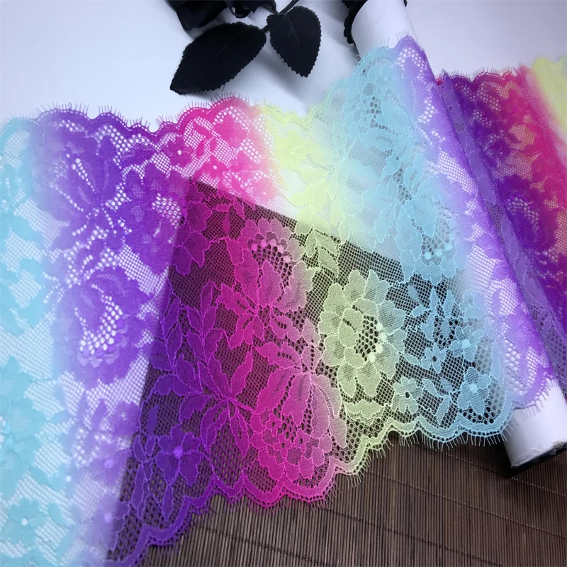 

2 Yards Rainbow-Print Stretch Lace Trim Multi-Color Printing Elastic Chantilly Ribbon Lace Garment Sewing Accessories