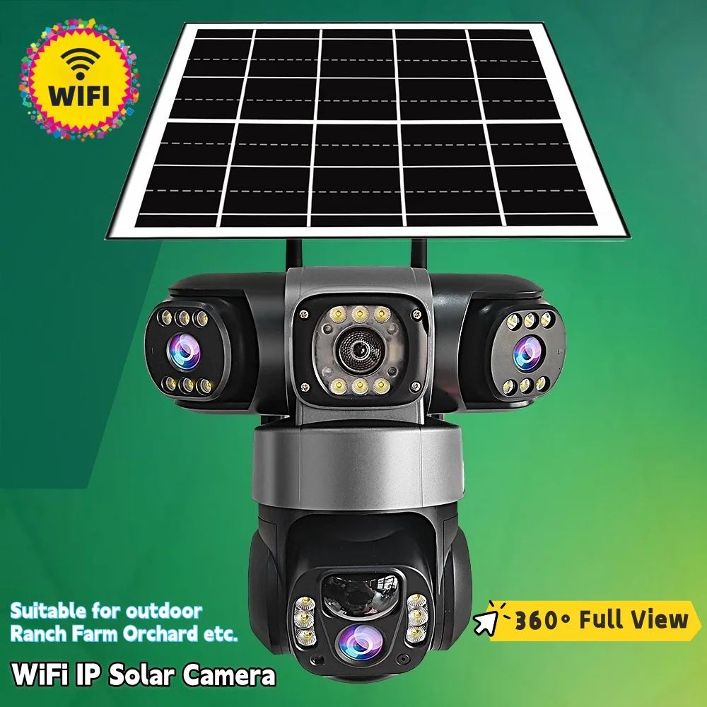 

V380pro 15MP Outdoor Solar Camera Triple Lens Security WiFi IP Camera 360° Panoramic View PIR Motion Detection Night Vision CCTV