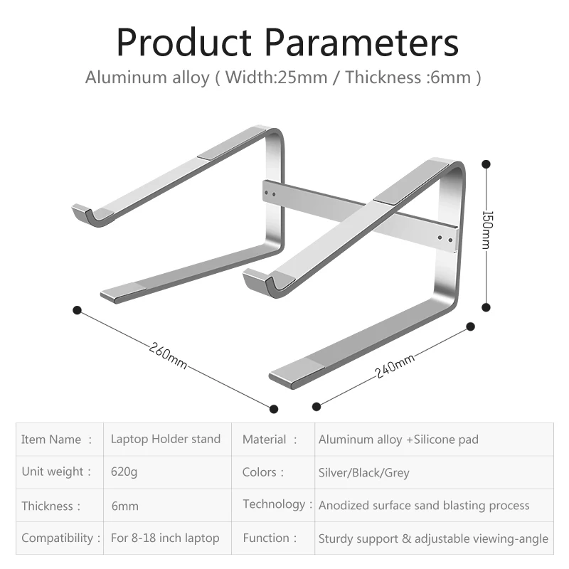 Desktop Height Increasing Heat Sink Lifting for MacBook Aluminum Alloy Laptop Bracket Universal Base Removable Laptop Stand