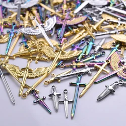 High Quality Fashion Stainless Steel Sword Pendants For Jewelry Making Earrings Bracelets Charm Gold/Silver/Rainbow Color Charms