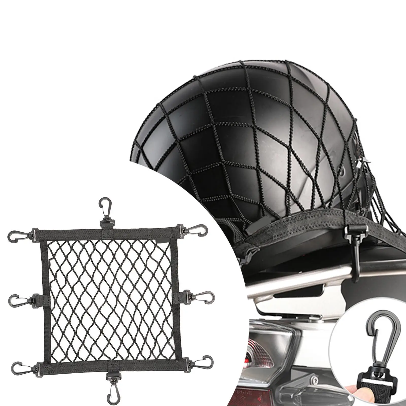 

Cargo Net for Motorcycle Helmet Storage with 8 Strong Hooks Basket Net Mesh