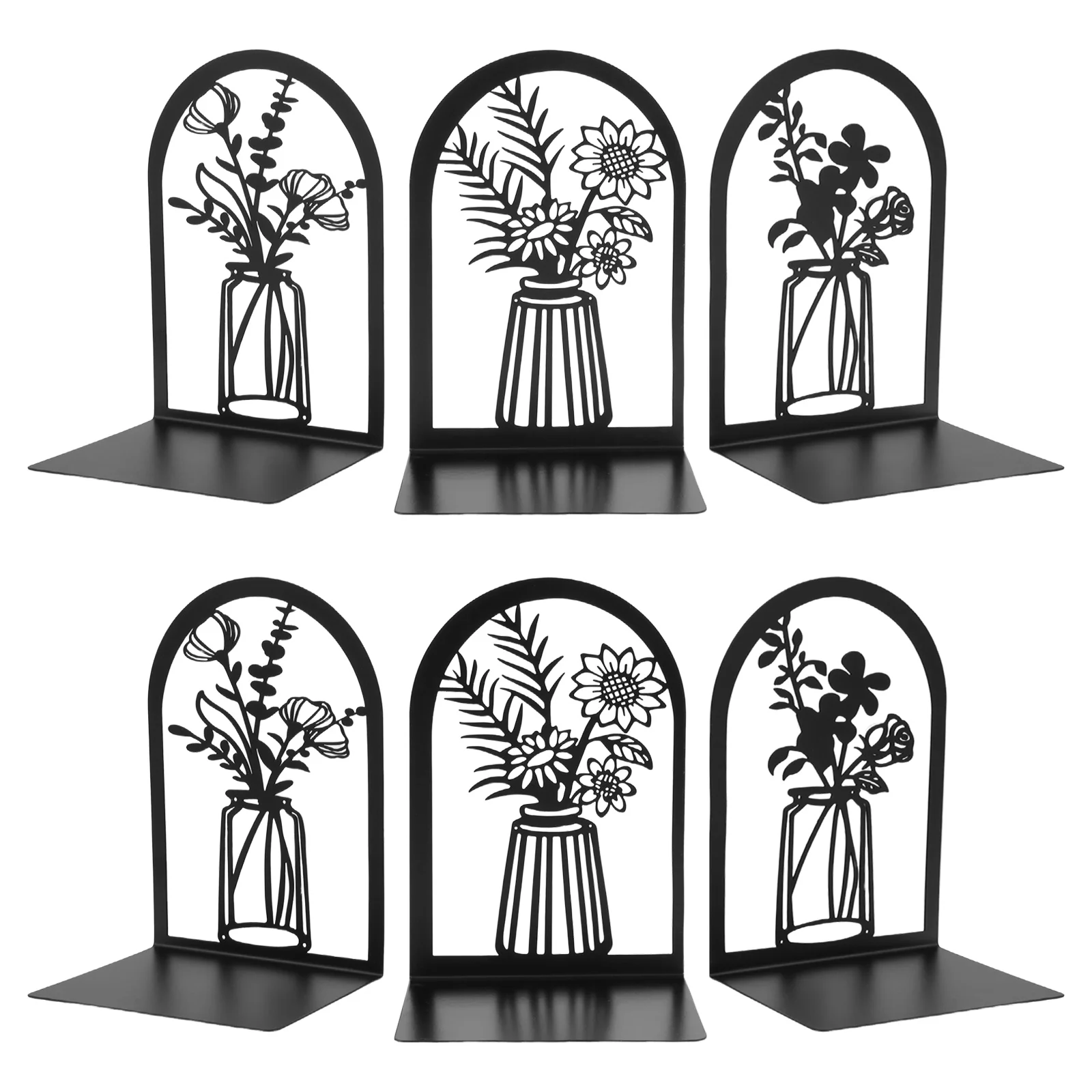 

6Pc Metal Bookends Non Skid Desk Book Stands Decorative Hollow Flower Book Holder Modern Shelf Ends Decor for Office Home School