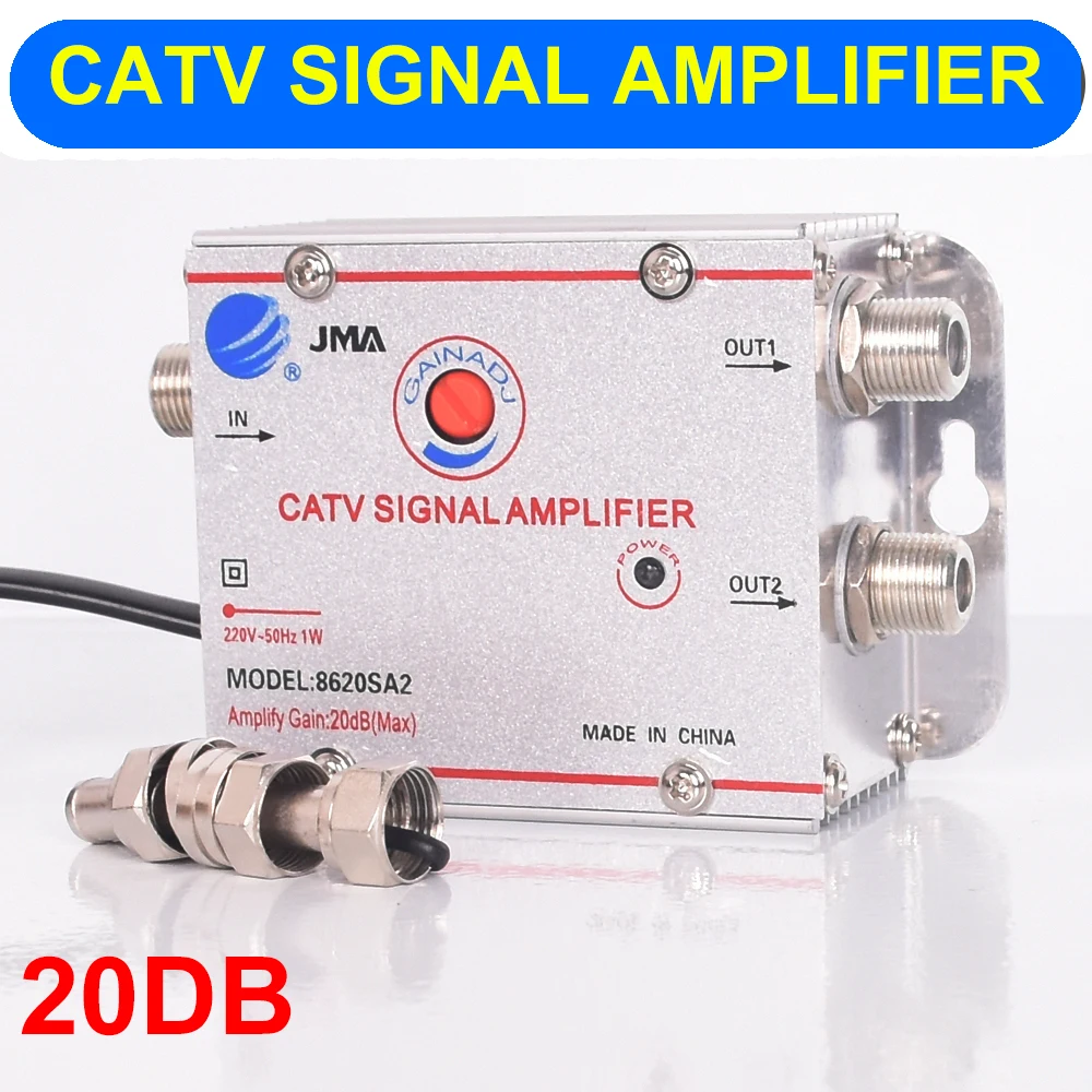 

20dB Digital TV Signal Booster Amplifier DTMB Terrestrial Wave Cable 1in2 8620SA2 One Input Two Output Gain 20DB EU Plug 220V