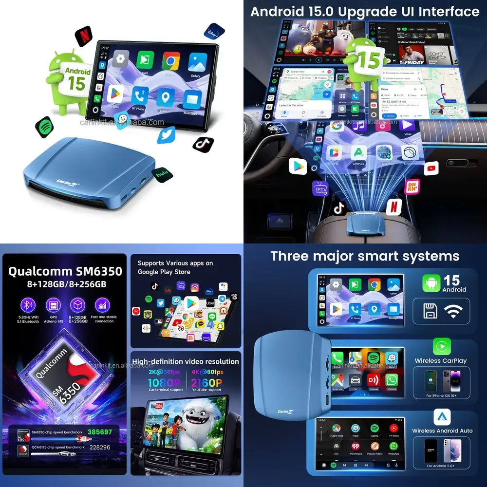 Tbox Dual Channel Wireless Android Auto Adapter carlinkit Carplay Dongl 8g 128gb SM6350 Android Car Play 128G Ai Box for
