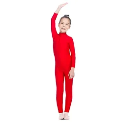 Children Spandex Nylon Long Sleeve High Collar One-piece Suits Dance Leotard Gymnastics Unitard Biketard Dancewear For Teens Kid