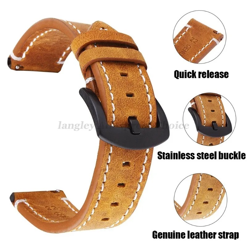 Geniune High-end retro Calf Leather Watchbands 18/19mm 20mm 21mm 22mm 24mm Watch Strap For Samsung Watch Strap For Huawei Watch