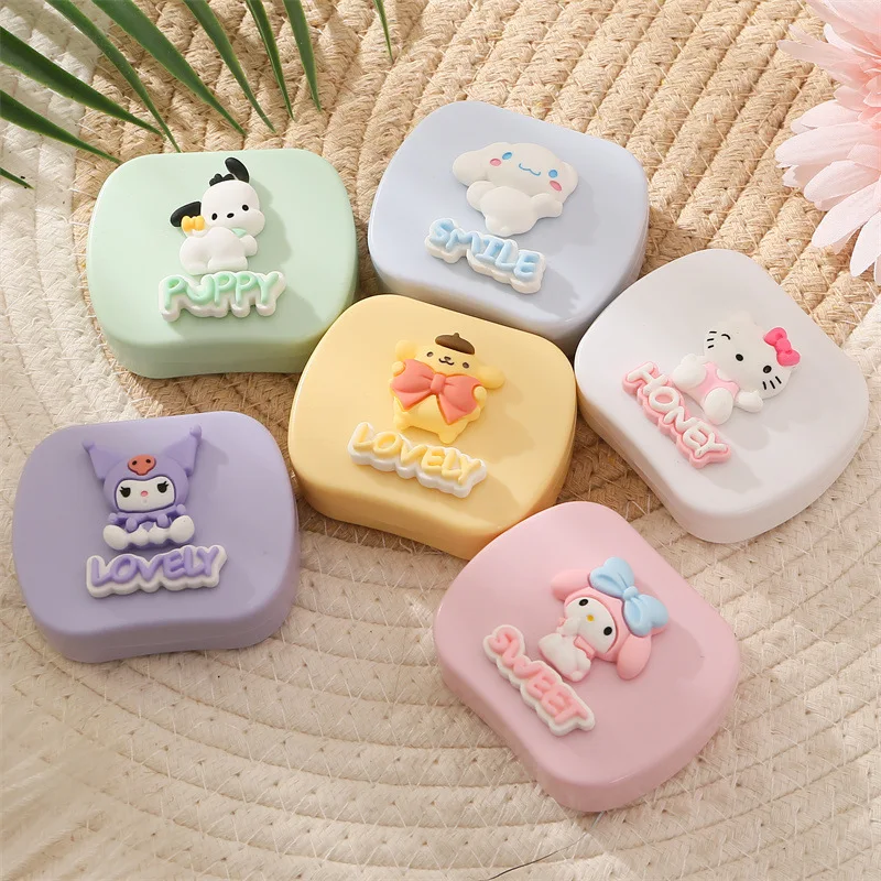 Cute Sanrioed Kuromi My Melody Cinnamoroll Contact Lenses with Mirrors Beautiful Pupil Storage Box Portable Care Companion