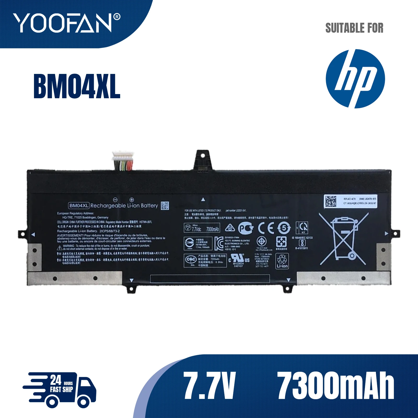 

YOOFAN New BM04XL HSTNN-UB7L DB8L Laptop Battery For HP EliteBook X360 1030 G3 L02031-541,241,2C1 L02478-855 7.7V 56.2Wh