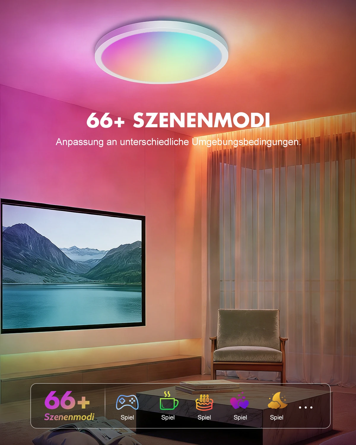 Intelligente LED-Deckenleuchte IP54 2700K–6500K 16 Millionen Farben WiFi & Bluetooth & App Dual-Mode-Verbindung für Schlafzimmer, Wohnzimmer