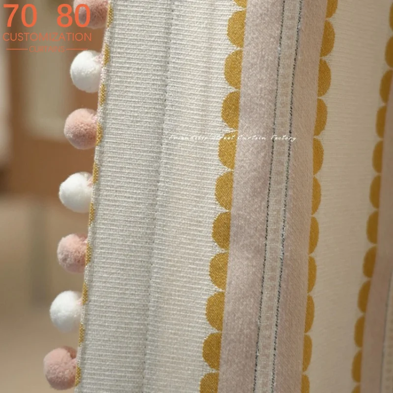 New Cream Ginger Scallop Striped Jacquard Chenille Curtains for Living Room Bedroom Partition Curtain Customization