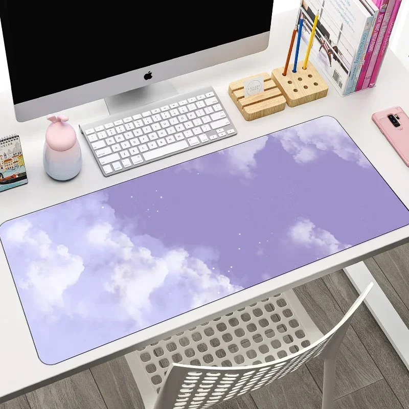 Purple Cute Cloud Gaming Mouse Pad Rubber Non Slip Hd Large Desk Mat Gamer Table Keyboard Cushion Carpet Xxl Laptop Computer Rug