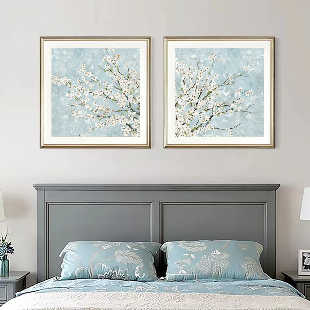 2PCS Nordic Abstract Cherry Blossom Canvas Painting Wall Art Poster Flowers Pictures Living Room Bedroom Hotel Office Home Decor