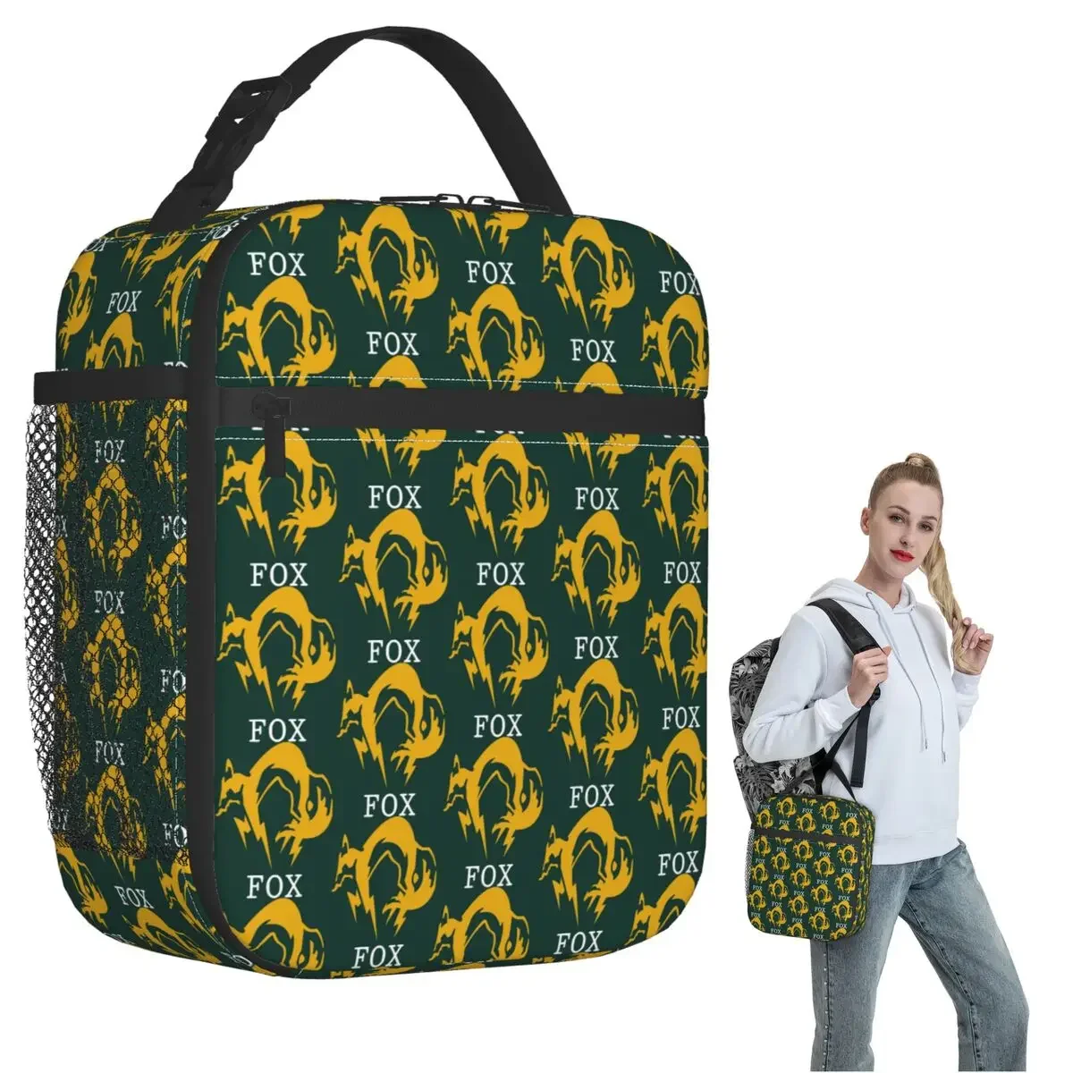 Bolsa térmica para el almuerzo Metal Gear Solid Fox para mujeres y niños, cajas de comida portátiles, bolsa térmica para el almuerzo