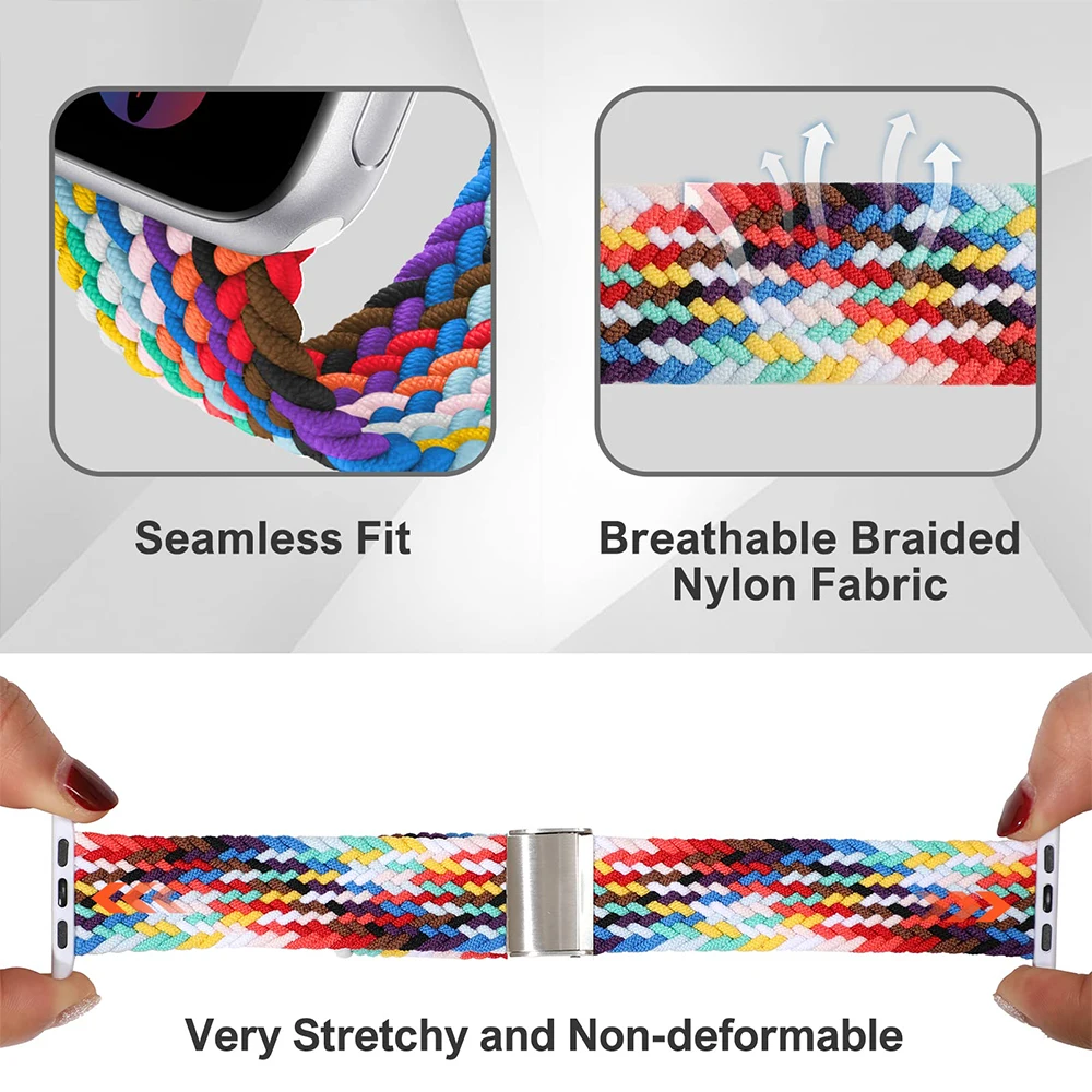 Braided Solo Loop For Apple Watch Ultra 2 Band 49mm 45mm 40 41mm 44 mm Nylon Elastic Bracelet iWatch Series 9 8 7 SE 6 5 4 Strap