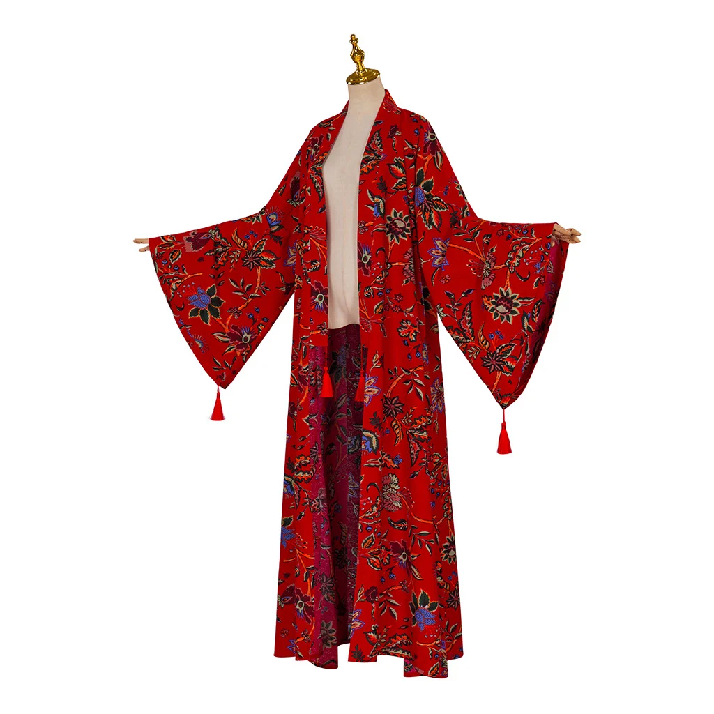 Our Flag Means Death Stede Bonnet Cosplay Red Robe Adult Men Women Fashion Gothic Printed Kimono Robe With Tassels