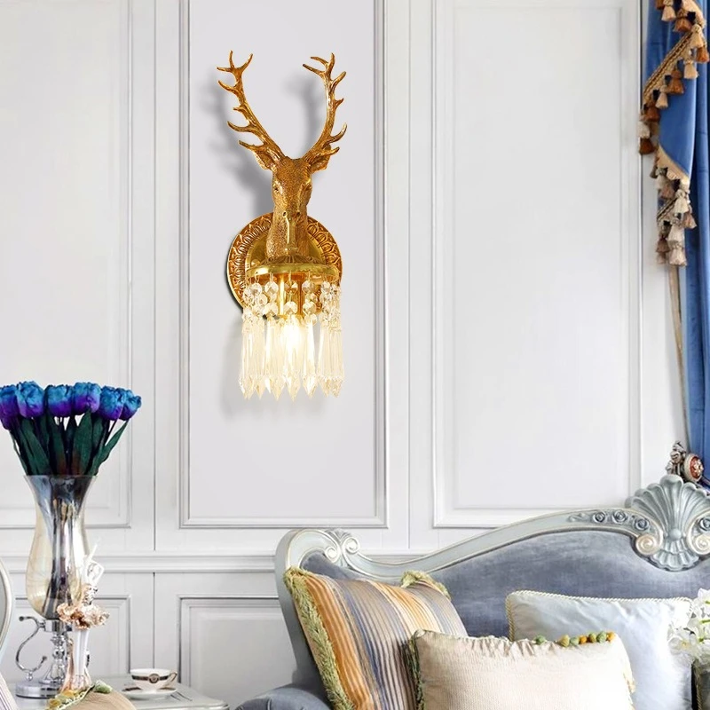 French light luxury deer head wall lamp, living room background wall lamp, entrance staircase corridor door head decorative lamp