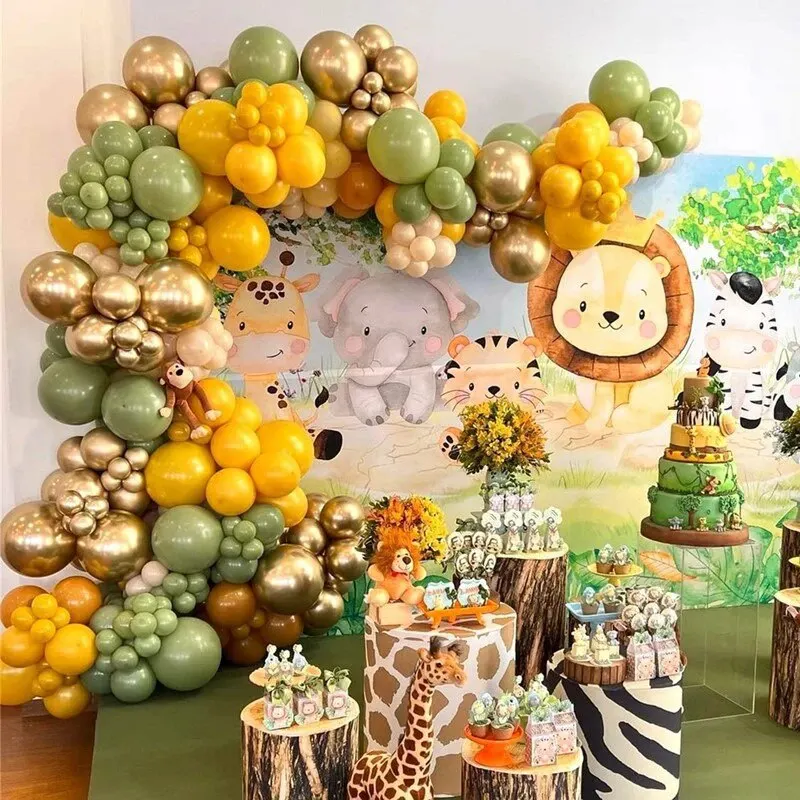 Set, Safari Park Jungle Balloon Flower Arch Set Tropical Theme Party Supplies Birthday Wedding Graduation Gold White Decoration