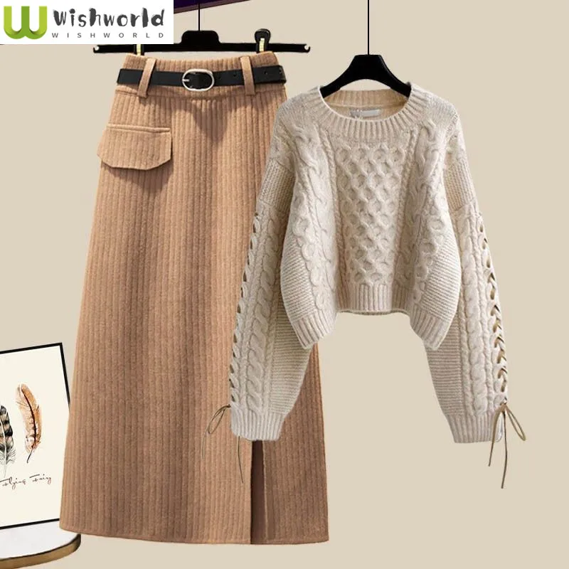 Fashion Autumn and Winter Suit Women 2022 New Age Reducing Korean Sweater High Waist Slim Skirt Two-piece Set