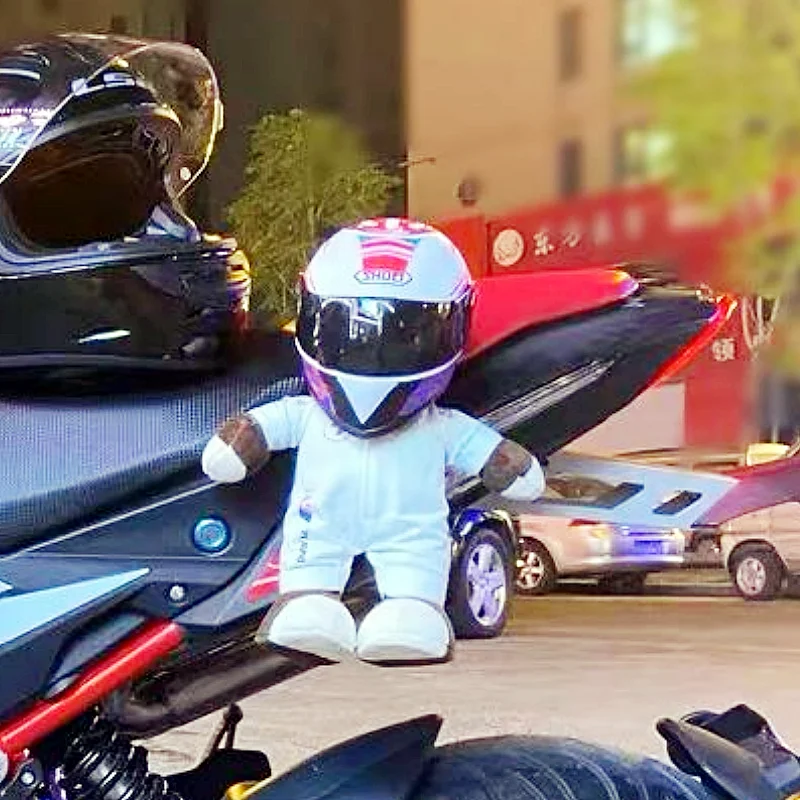 

In Stock Motorcycle Bear Toy With Helmet Riding Motorcycle Pillion Case Decoration Ornament Model Collectible Toy Birthday Gift