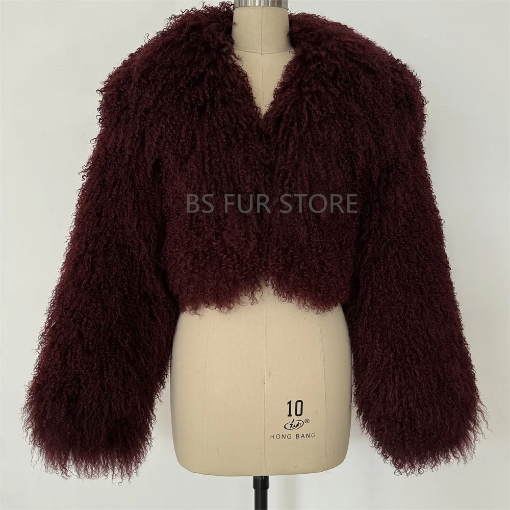 Giacca invernale da donna calda e soffice, cappotto di pelliccia mongola autunnale femminile, colletto rovesciato grande, cappotto corto in vera pelliccia