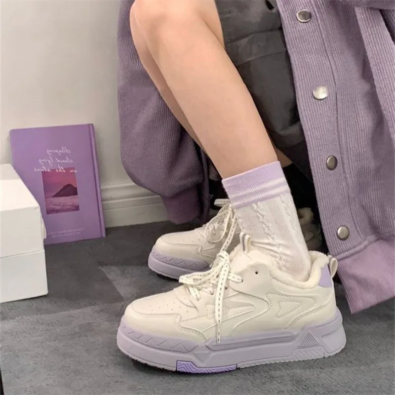 Platform Shoes for Women 2024 New Winter Plush Warm Women's Sneakers Casual Versatile Ladies Vulcanized Shoes Zapatos De Mujer