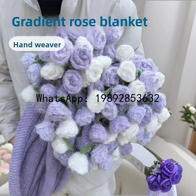 

JF spot rose blanket cross-border gradual change rose blanket hand-woven wool bouquet blanket for women