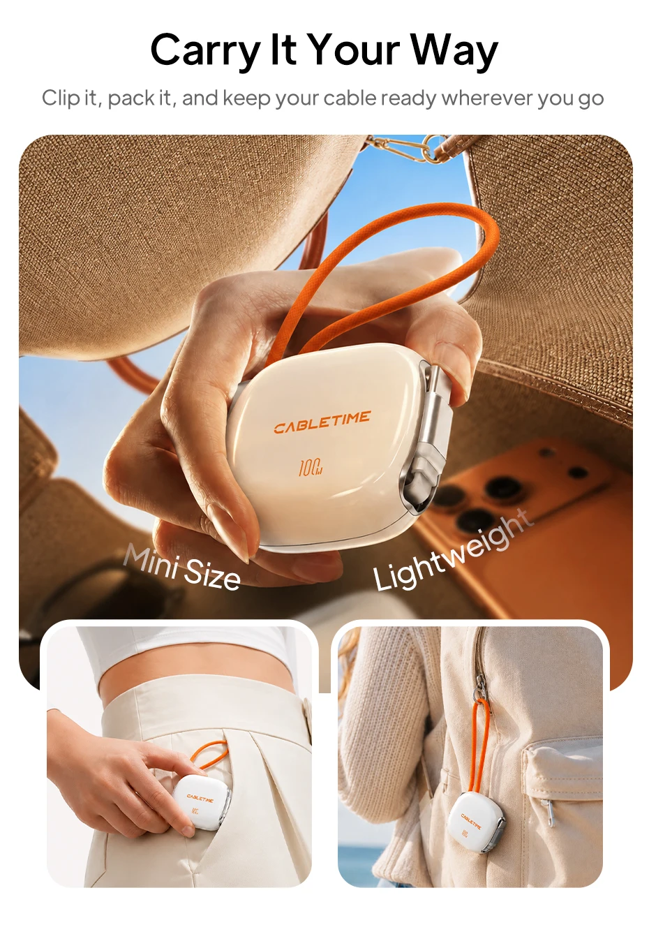 CABLETIME 100W USB-C-Kabel Datenkabel Schnellladekabel Einziehbares Typ-C-Kabel für Laptop Xiaomi iPhone 17 Pro Max Samsung S25 – Detail 11