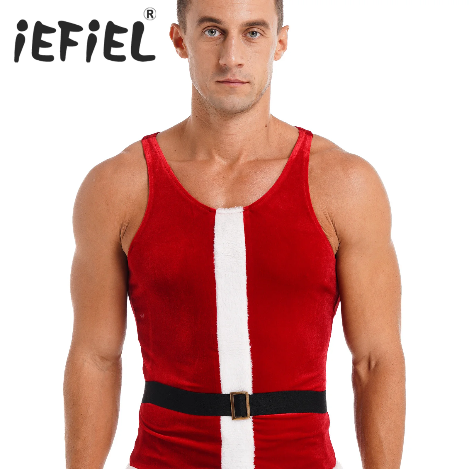 Garniture en velours Y-Glutnel pour hommes, haut en fibre précieuse, t-shirt avec ceinture, olympiques de fête de Noël et du Nouvel An, cosplay de Noël