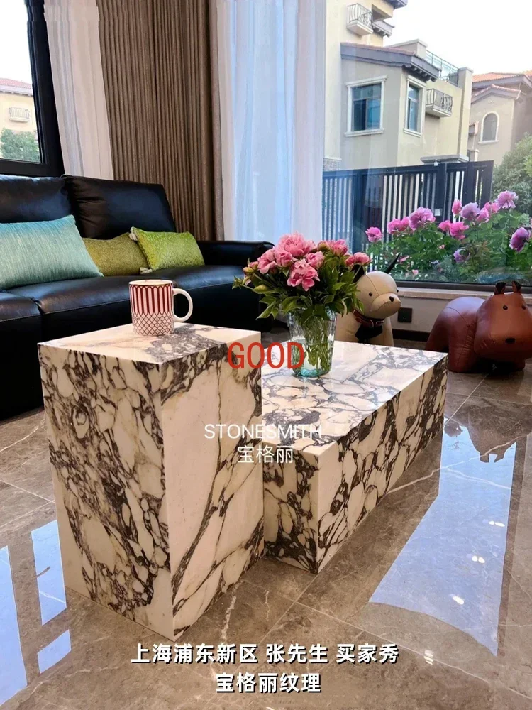 Coffee Table Natural round Marble Modern Minimalist Living Room High Sense