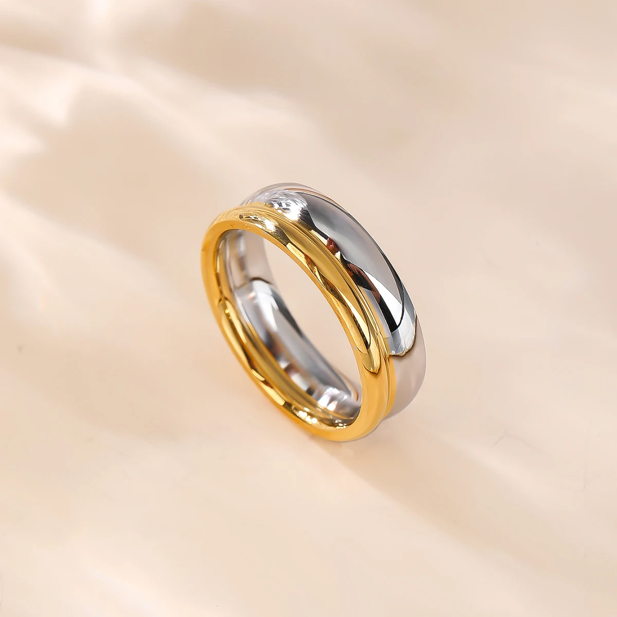 J127 Grande e pequeno anel curvo de duas cores em aço inoxidável personalizado anel banhado a ouro joias