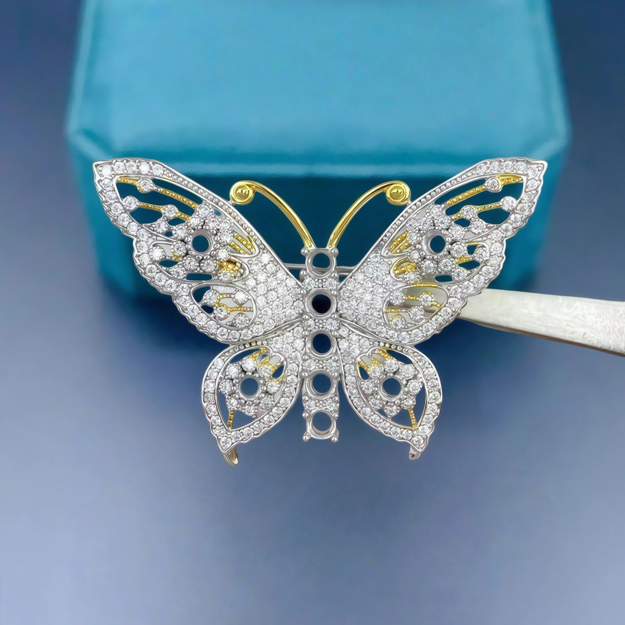 

DIY Butterfly Brooch Empty Holder Real S925 Sterling Silver Setting 2/3mm Round Stone Fine Fashion Charm Jewelry for Woman