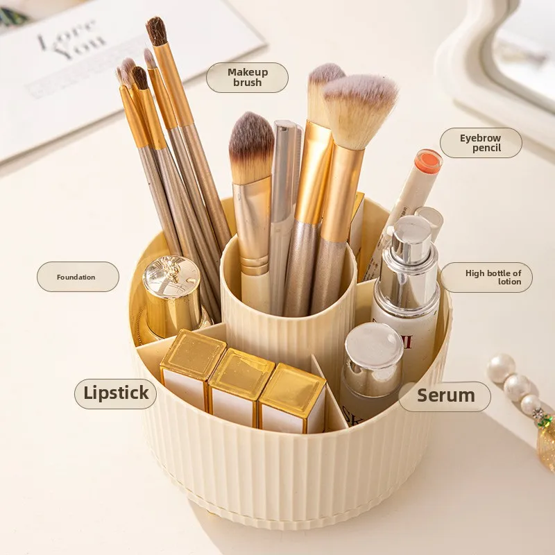 new Multifunctional Rotating Pen Holder Cosmetic Storage Box Light Luxury Round Makeup Brush Large Capacity Desktop Storage Box