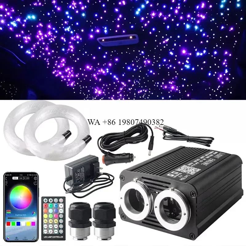 wmwmnu 1000pcs 32W RGBW 12V LED IP65 0.75mm Double Head Twinkle Star Light Kit for Roof Ceiling Optic Fiber Home Car App
