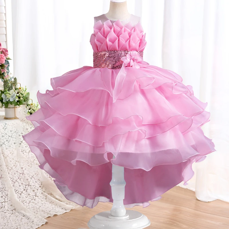 New Girls Elegant Princess Dress Embroidered Sequins Birthday Ball Evening Dress Party Fluffy Cake Dress 4-12 Years Old Clothing