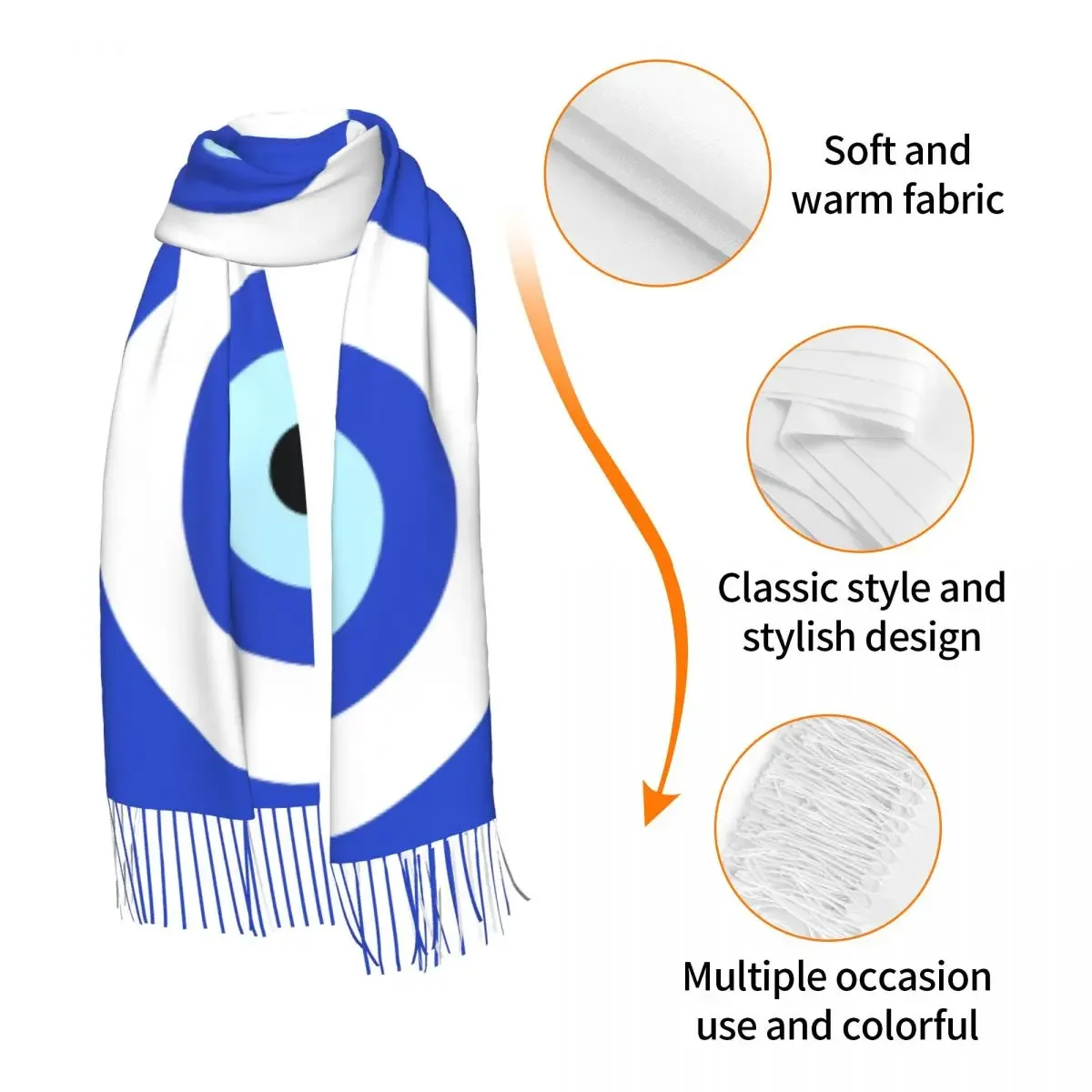 Custom Ladies Large Nazar Turkey Evil Eye Symbol Amulet Scarves Women Winter Soft Warm Tassel Shawl Wrap Fashion Versatile Scarf