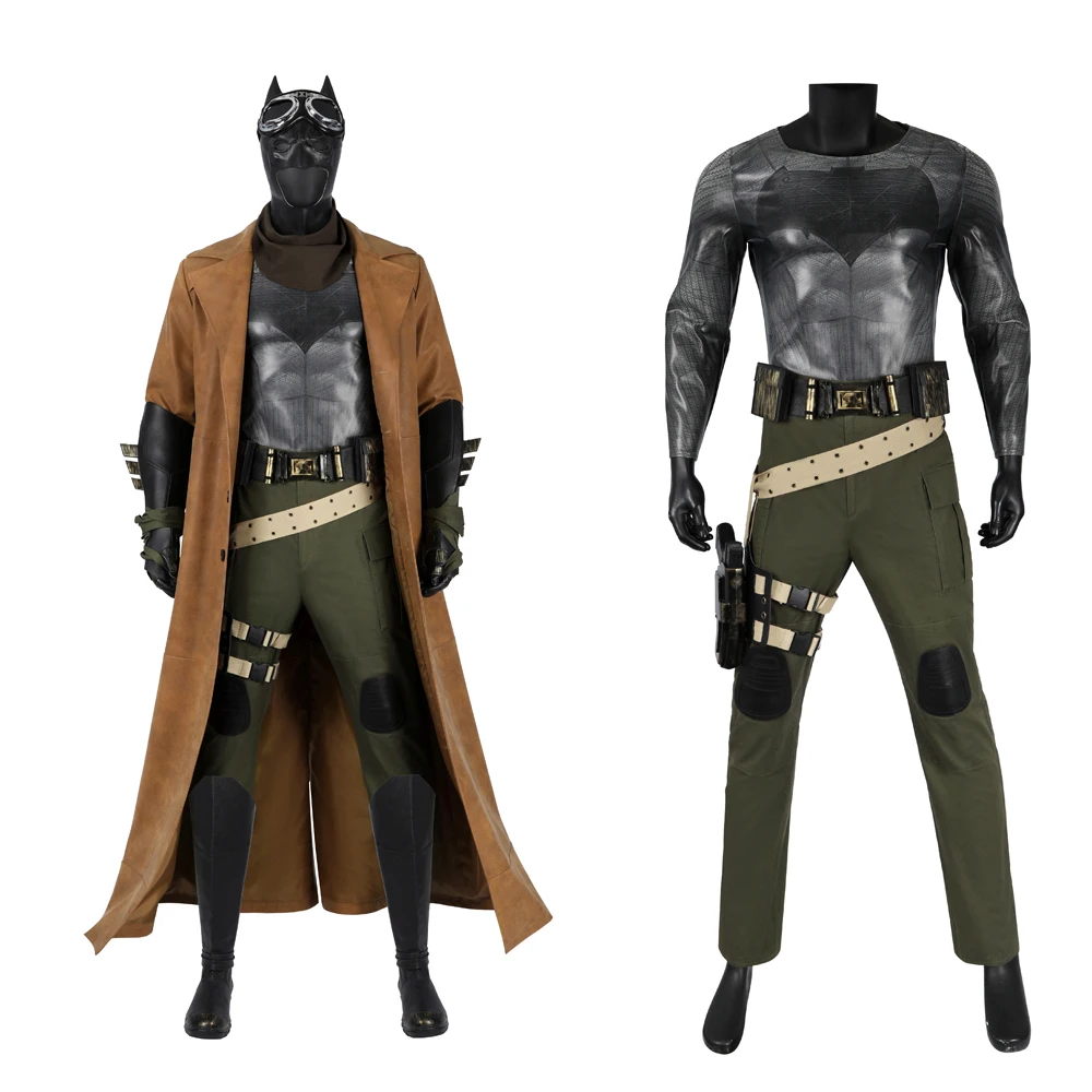 Halloween Nightmare Bat Cosplay Costume The Justice League Ben Affleck Role Play Battle Suit  Trench Top Leather Outfit